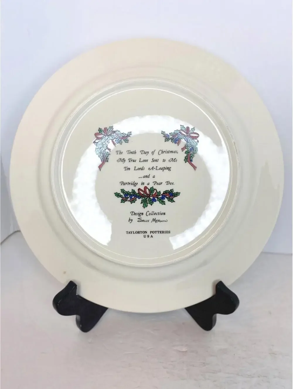 Vintage Taylorton Potteries Sally Merwin Design Christmas 10th Day Plate Platter